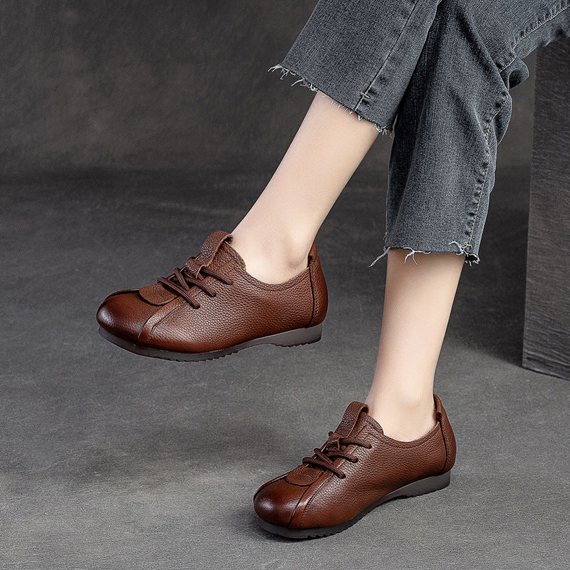 Women Retro Soft Leather Flat Casual Shoes Newgew Shoes