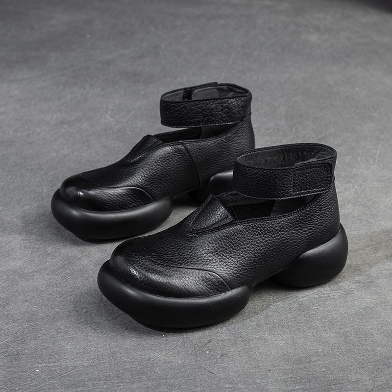 Women Retro Minimalist Leather Velcro Casual Shoes Newgew Shoes