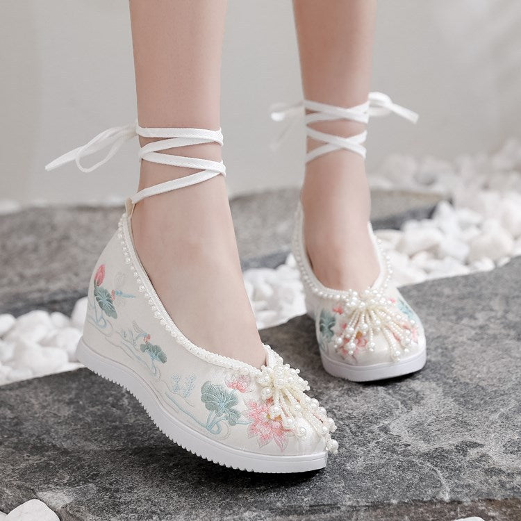 Women's Han Chinese Clothing Invisible Elevated Embroidered Antique Cloth Ancient Canvas Shoes Newgew