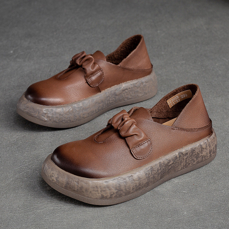 Women Retro Thick Soled Leather Minimalist Casual Shoes Newgew Shoes