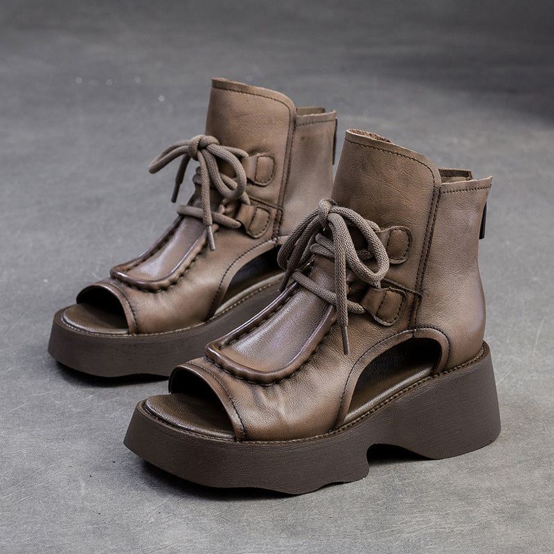 Women Retro Soft Leather High Top Platform Sandals Newgew Shoes
