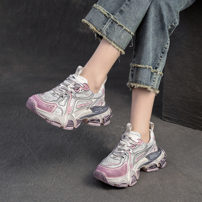 Women Retro Patchwork Chunky Platform Casual Shoes Newgew Shoes