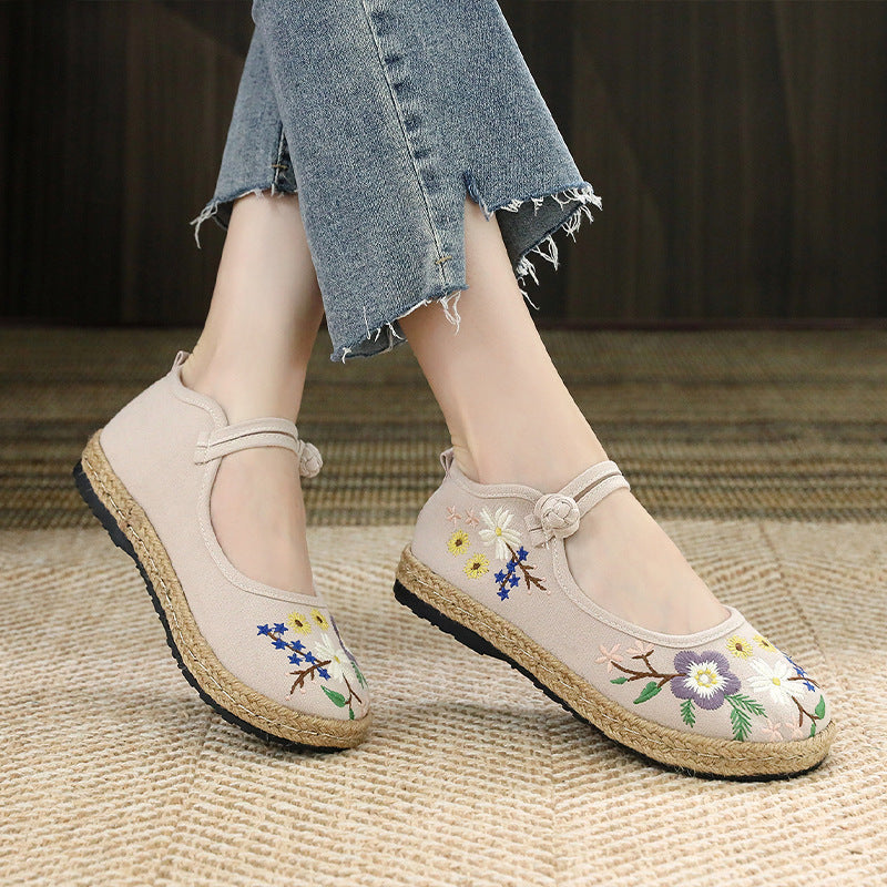 Women's Elegant Mesh Flat Embroidered Canvas Shoes Newgew