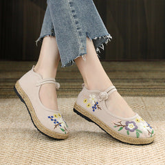 Women's Elegant Mesh Flat Embroidered Canvas Shoes Newgew
