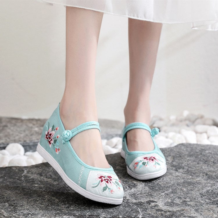 Women's Cheongsam Round Head Mesh Height Increasing Canvas Shoes Newgew