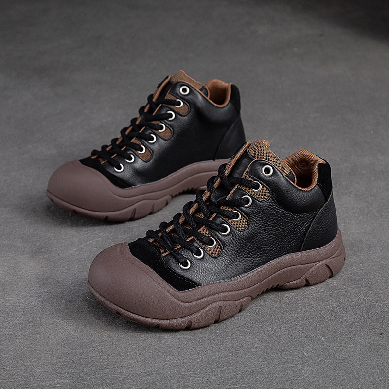 Women Retro Leather Thick Soled Causal Shoes Newgew Shoes