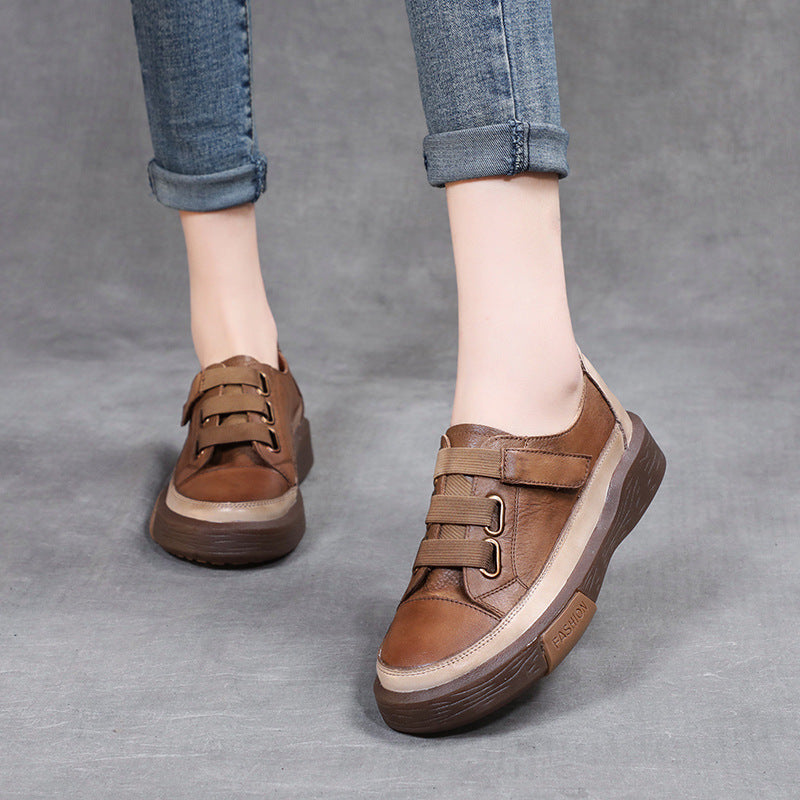 Women Retro Leather Velcro Tape Casual Shoes Newgew Shoes