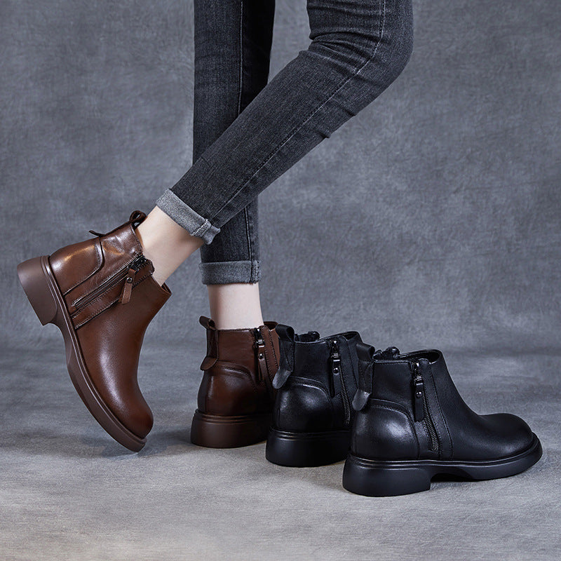 Women Minimalist Leather Double Side Zippers Ankle Boots Newgew Shoes