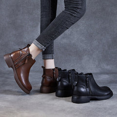 Women Minimalist Leather Double Side Zippers Ankle Boots Newgew Shoes