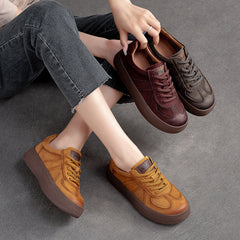Women Retro Patchwork Leather Flat Casual Shoes Newgew Shoes