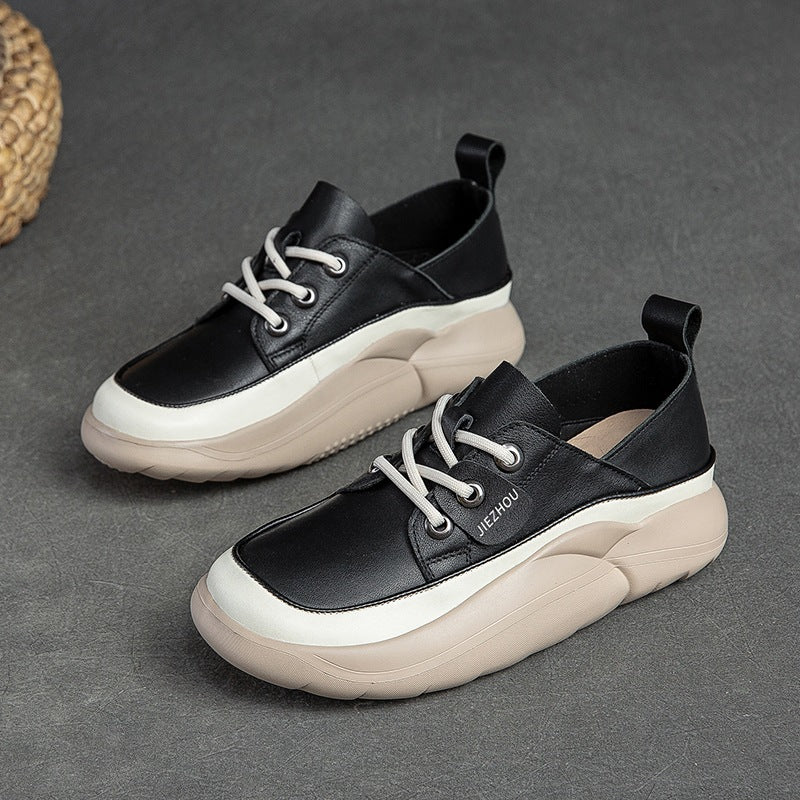 Women Casual Fashion Soft Leather Thick Soled Shoes Newgew Shoes