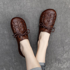Women Retro Handmade Plaited Leather Flat Shoes Newgew Shoes