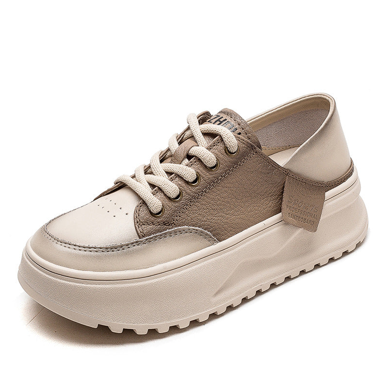Women Fashion Patchwork Leather Thick Soled Casual Shoes Newgew Shoes