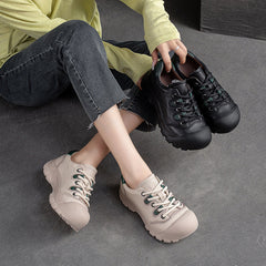Women Retro Minimalist Leather Round Head Casual Shoes Newgew Shoes