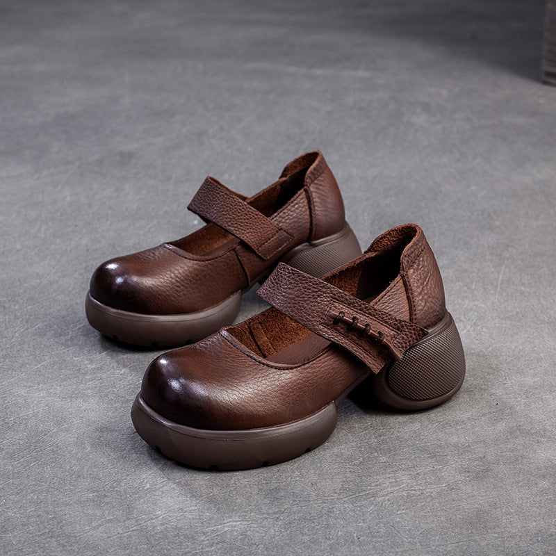 Women Retro Leather Chunky Platform Casual Shoes Newgew Shoes