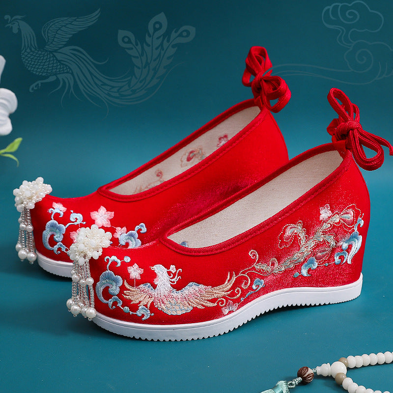 Wedding Ethnic Style Chinese Red Embroidery Canvas Shoes Newgew