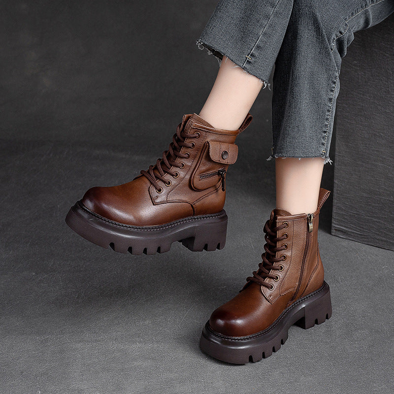 Women Retro Casual Leather Platform Boots Newgew Shoes
