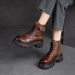 Women Retro Casual Leather Platform Boots Newgew Shoes