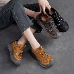 Women Retro Patchwork Leather Lug Sole Casual Shoes Newgew Shoes