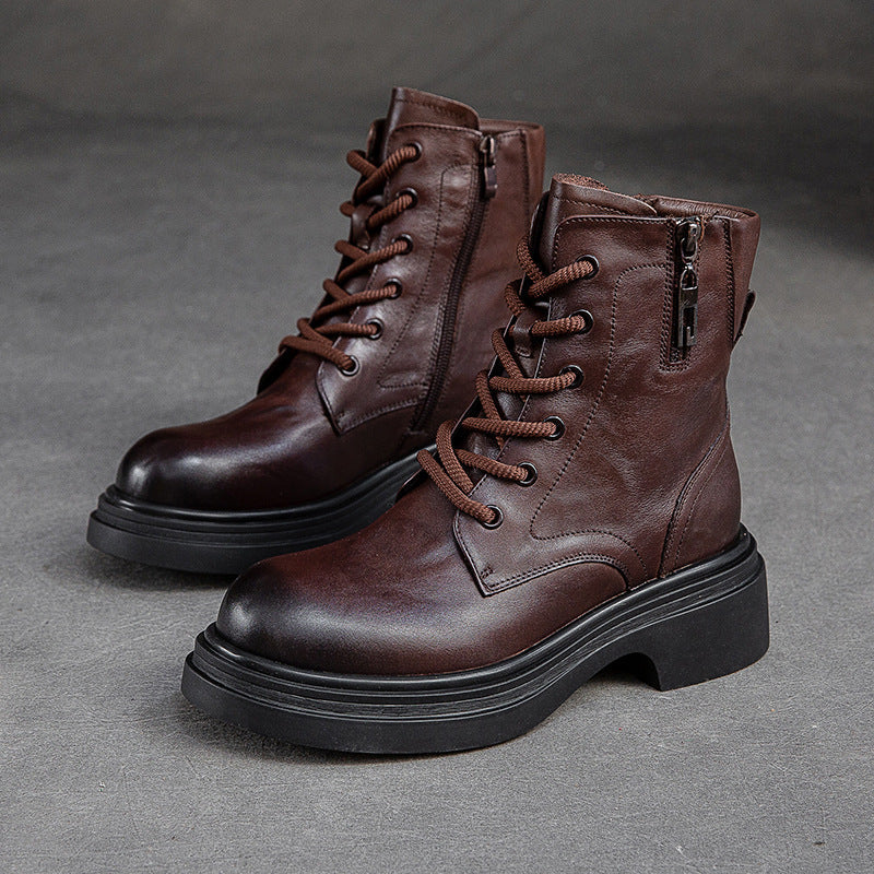 Women Retro Patchwork Leather Casual Boots Newgew Shoes