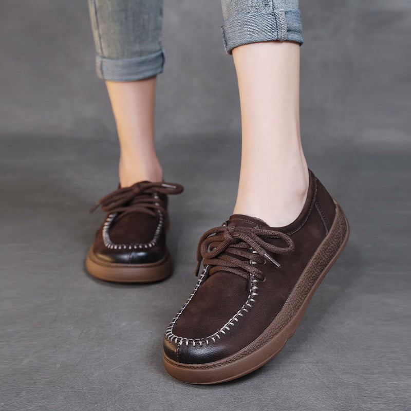 Women Soft Leather Flat Retro Casual Shoes Newgew Shoes