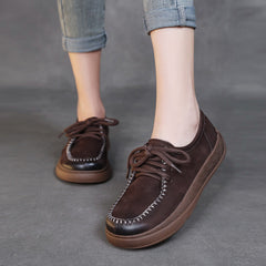 Women Soft Leather Flat Retro Casual Shoes Newgew Shoes