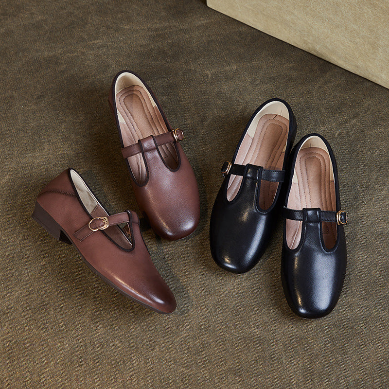 Women Retro Minimalist Leather Buckle Casual Shoes Newgew Shoes