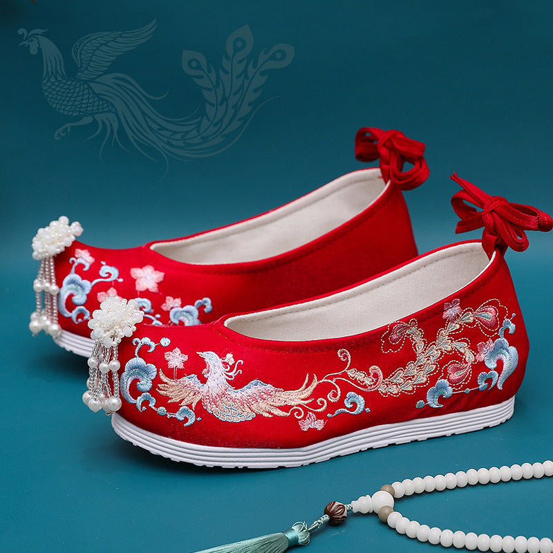 Wedding Ethnic Style Chinese Red Embroidery Canvas Shoes Newgew