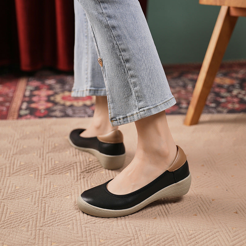 Women Retro Soft Leather Wedge Casual Shoes Newgew Shoes