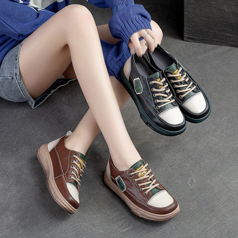 Women Retro Color Matching Leather Casual Shoes Newgew Shoes