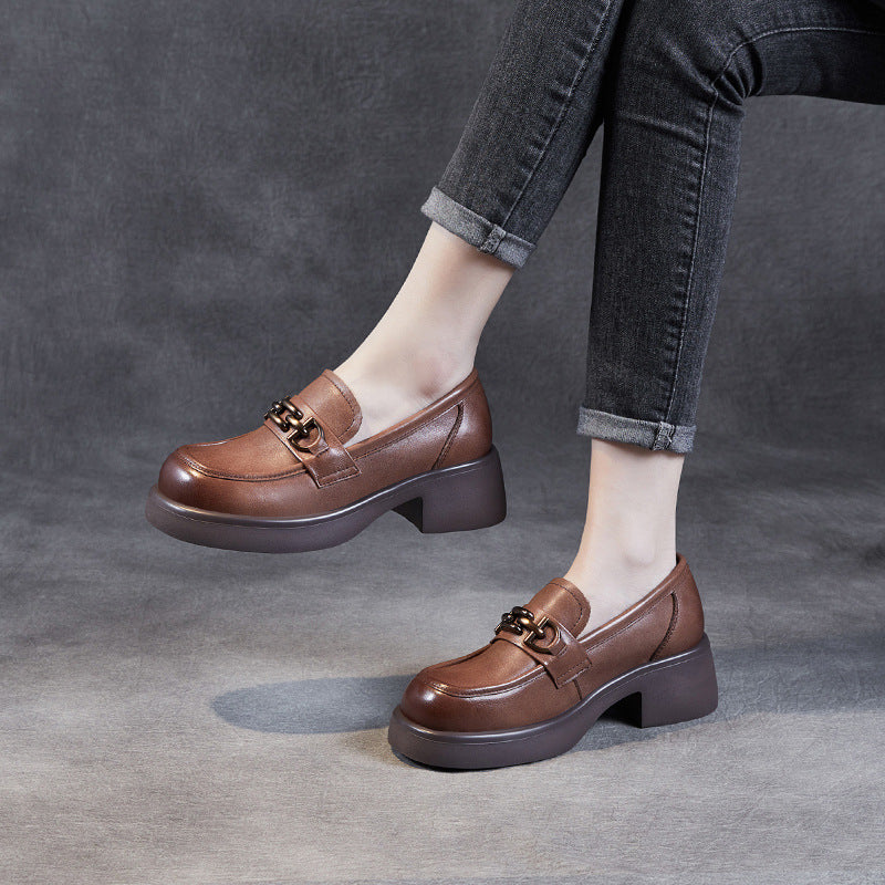 Women Retro Comfy Leather Low Heel Loafers Newgew Shoes
