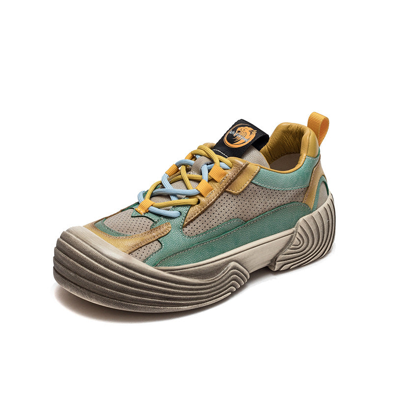 Women Retro Breathable Leather Thick Soled Casual Shoes Newgew Shoes