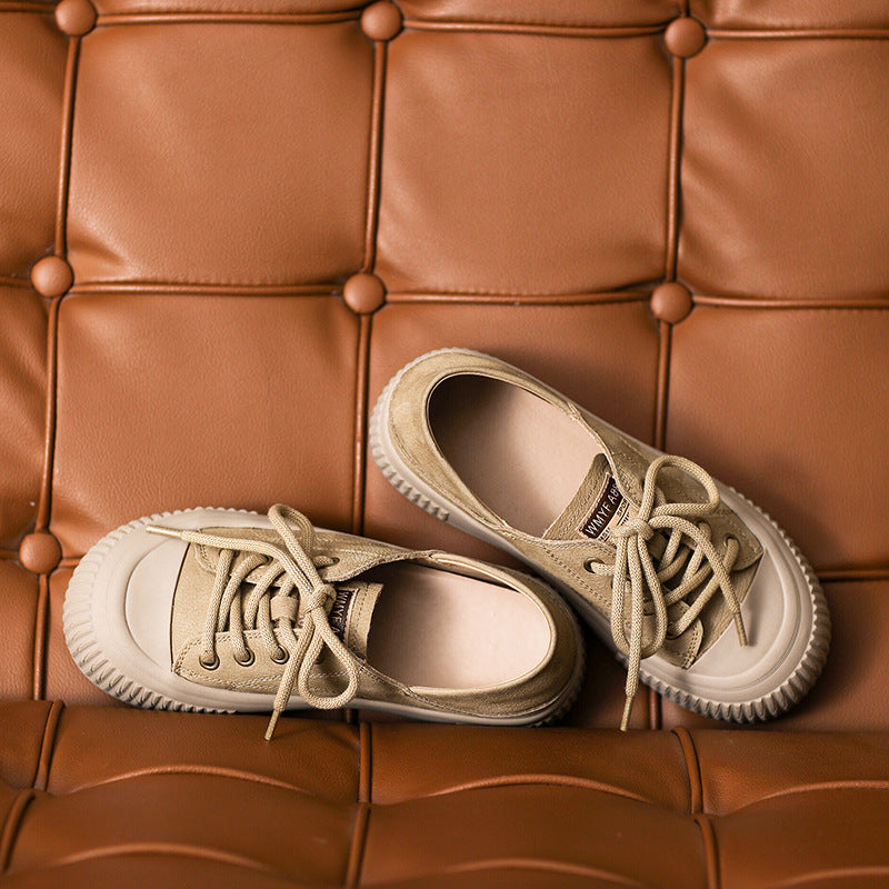 Women Retro Minimalist Leather Soft Flat Casual Shoes Newgew Shoes