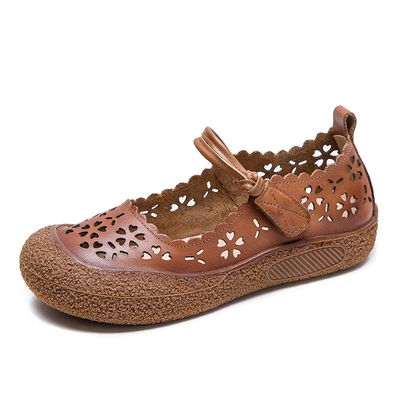 Women Retro Summer Hollow Leather Casual Shoes Newgew Shoes