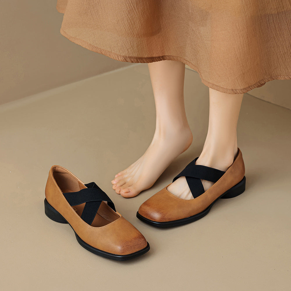 Women Retro Cross Strap Leather Casual Shoes Newgew Shoes