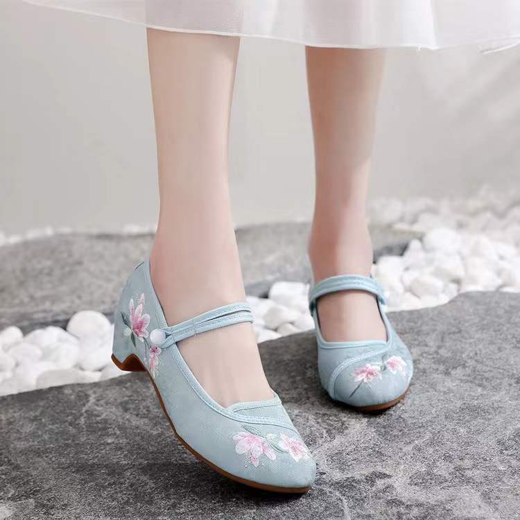 Women's Spring Ethnic Style Embroidered Height Increasing Canvas Shoes Newgew