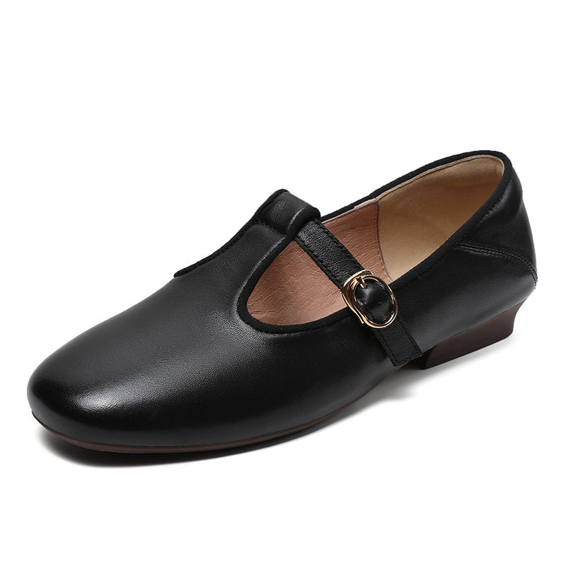 Women Retro Minimalist Leather Buckle Casual Shoes Newgew Shoes