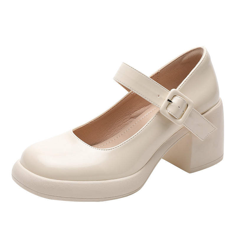 Women Casual Leather Chunky Heel Mary Jane Shoes Newgew Shoes