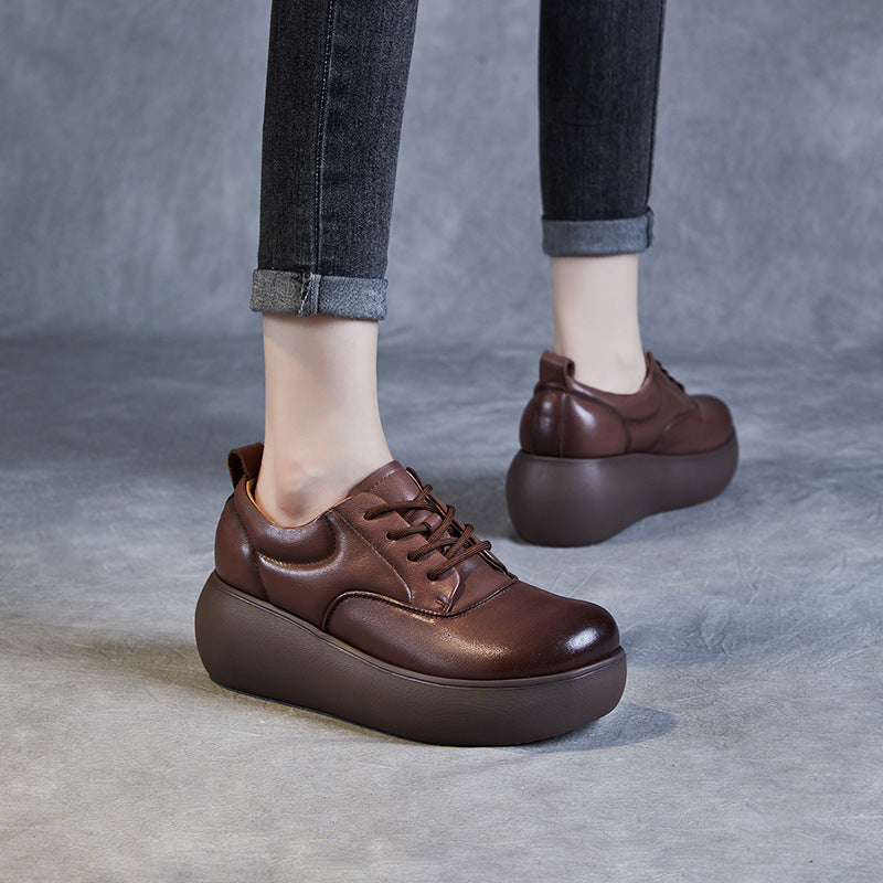Women Retro Minimalist Leather Comfort Platform Casual Shoes Newgew Shoes
