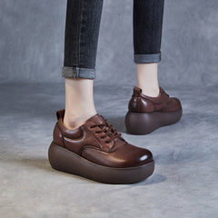 Women Retro Minimalist Leather Comfort Platform Casual Shoes Newgew Shoes