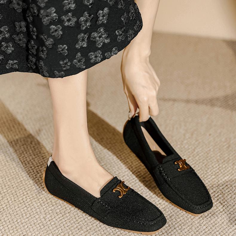 Flat Soft Sole Flying Woven Square Toe Loafers NewGew