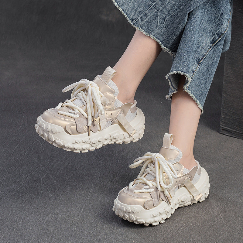 Women Retro Patchwork Low Top Platform Casual Shoes Newgew Shoes
