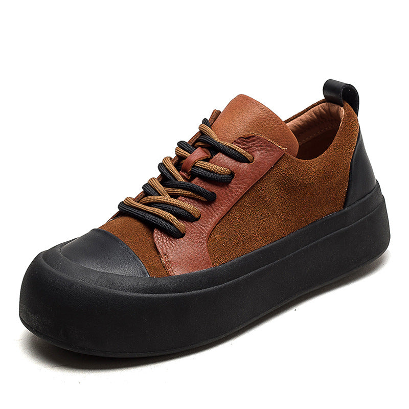 Women Retro Patchwork Leather Flat Casual Shoes Newgew Shoes