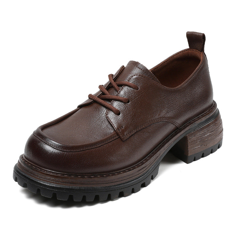Women Retro Leather Thick Soled Casual Shoes Newgew Shoes