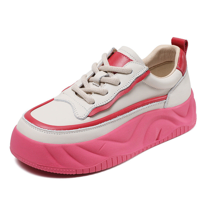 Women Minimalist Fashion Leather Thick Soled Casual Shoes Newgew Shoes