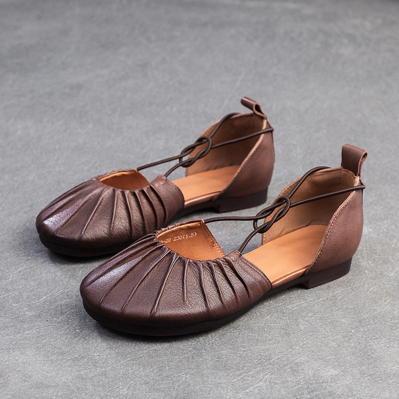 Women Retro Soft Leather Summer Flat Casual Sandals Newgew Shoes