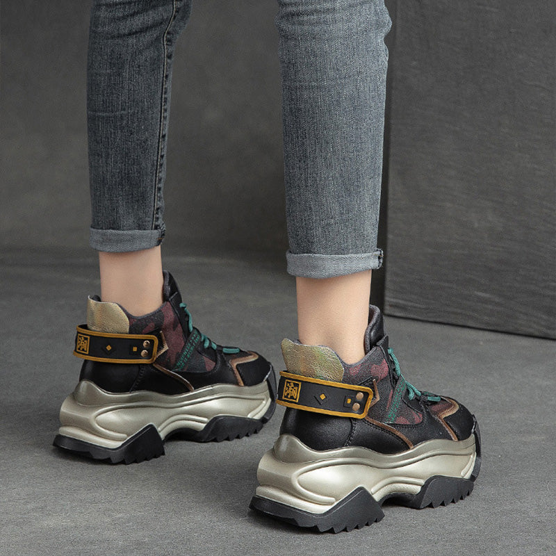 Women Retro Fashion Leather Chunky Platform Dad Shoes Newgew Shoes