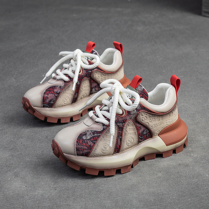 Women Fashion Color Matching Leather Lug Sole Casual Shoes Newgew Shoes