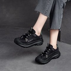 Women Retro Patchwork Leather Lug Sole Casual Shoes Newgew Shoes