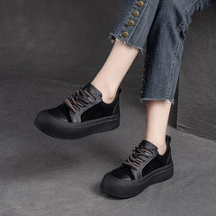 Women Retro Patchwork Leather Flat Casual Shoes Newgew Shoes